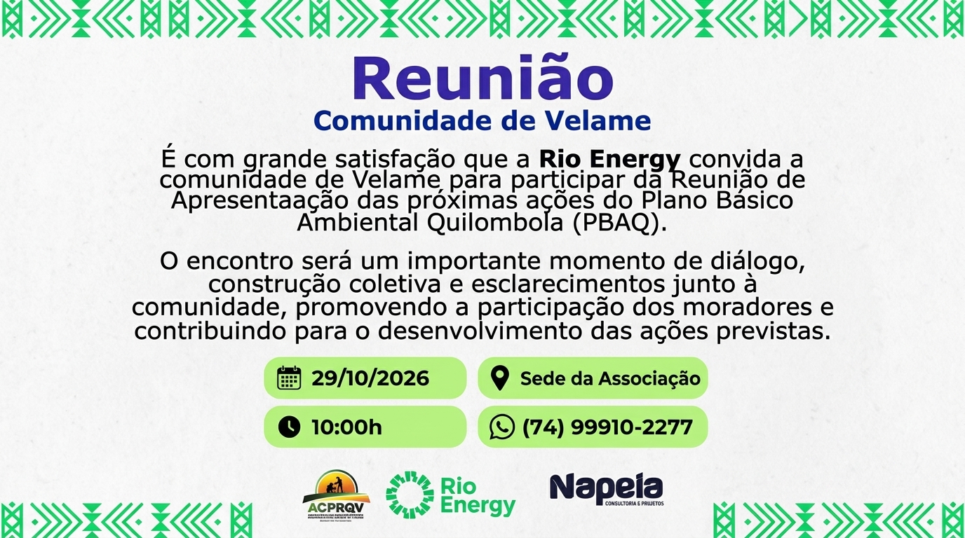 Rio Energy convida Comunidade de Velame para reunião